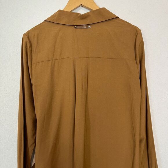 Tibi Caramel Brown Viscose Twill Tie Waist Midi Shirt Dress Women's Small - Picture 5 of 7